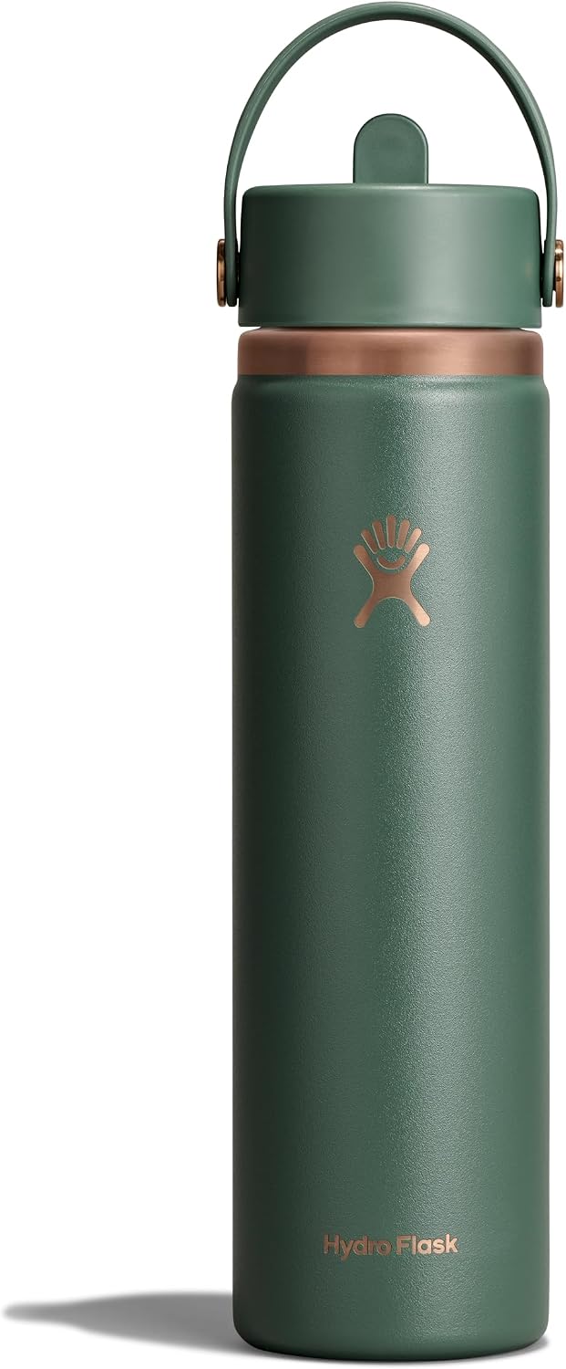 Hydro Flask Water Bottle - Insulated Stainless Steel - Wide Mouth Flex Straw Lid, Non Spill, Leakproof and Refillable in 40 Oz Aloe Green