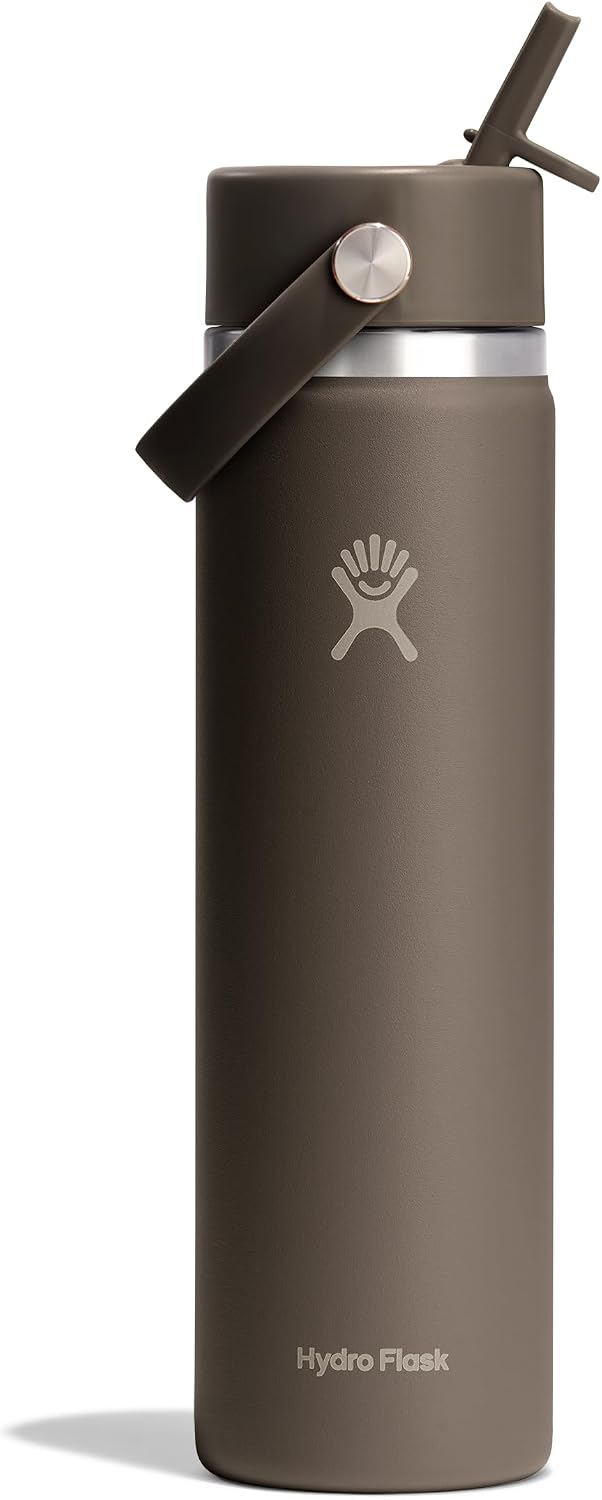 Hydro Flask Water Bottle - Insulated Stainless Steel - Wide Mouth Flex Straw Lid, Non Spill, Leakproof and Refillable in 40 Oz Aloe Green