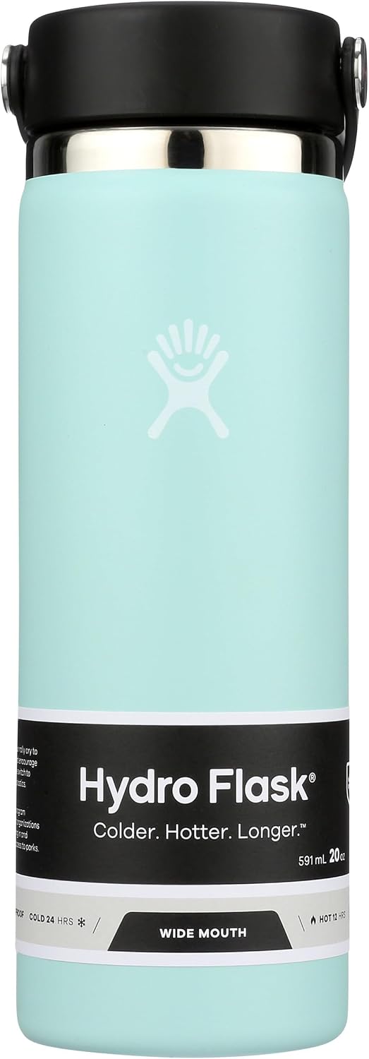 Hydro Flask Water Bottle - Insulated Stainless Steel - Wide Mouth Flex Lid, Non Spill, Leakproof and Refillable in 32 Oz Black