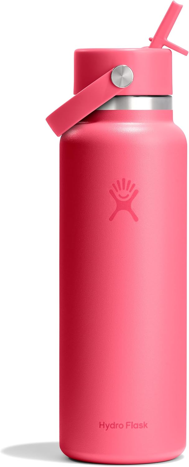 Hydro Flask Water Bottle - Insulated Stainless Steel - Wide Mouth Flex Straw Lid, Non Spill, Leakproof and Refillable in 40 Oz Aloe Green