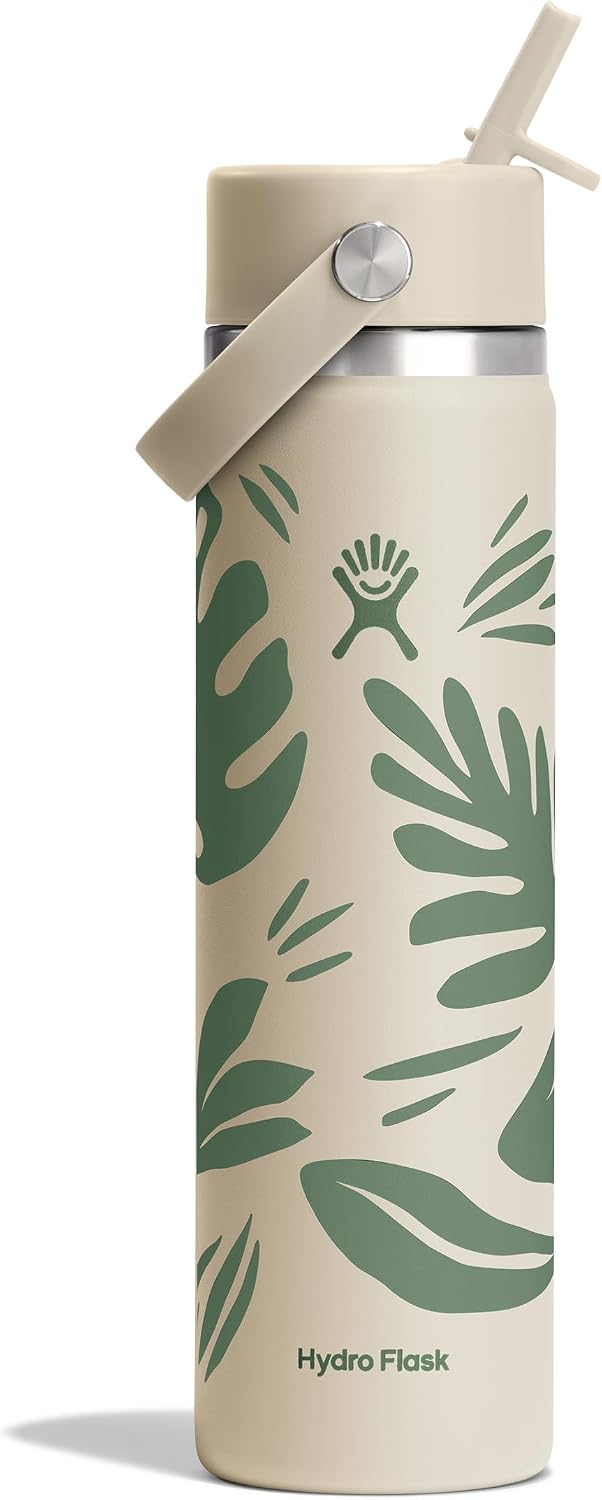 Hydro Flask Water Bottle - Insulated Stainless Steel - Wide Mouth Flex Straw Lid, Non Spill, Leakproof and Refillable in 40 Oz Aloe Green