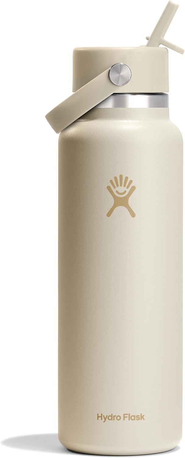 Hydro Flask Water Bottle - Insulated Stainless Steel - Wide Mouth Flex Straw Lid, Non Spill, Leakproof and Refillable in 40 Oz Aloe Green