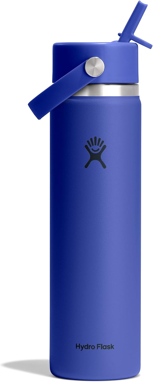 Hydro Flask Water Bottle - Insulated Stainless Steel - Wide Mouth Flex Straw Lid, Non Spill, Leakproof and Refillable in 40 Oz Aloe Green