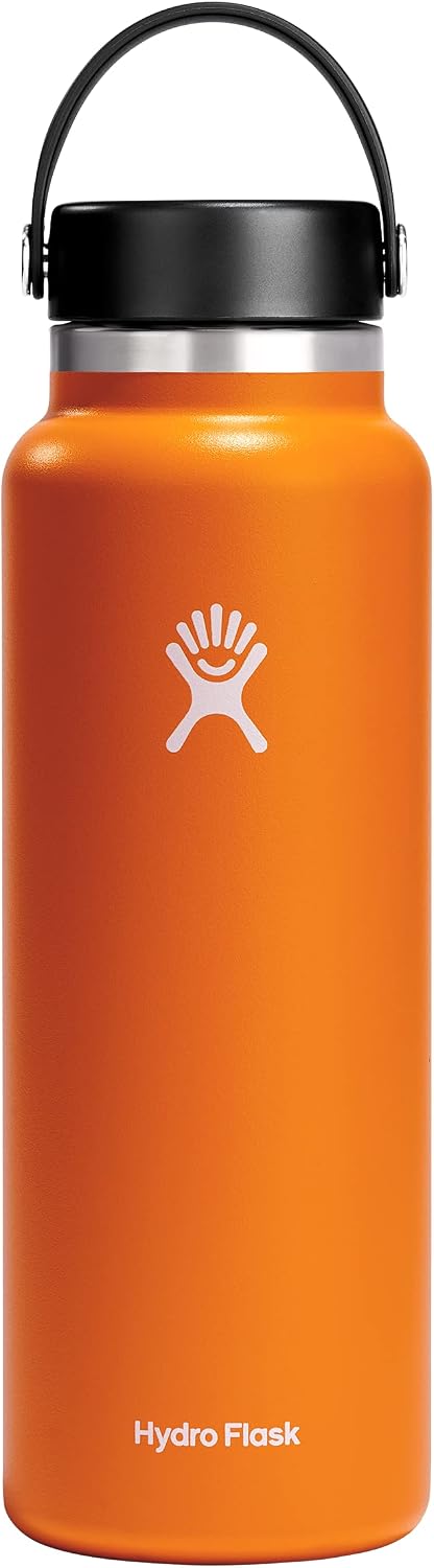 Hydro Flask Water Bottle - Insulated Stainless Steel - Wide Mouth Flex Lid, Non Spill, Leakproof and Refillable in 32 Oz Black