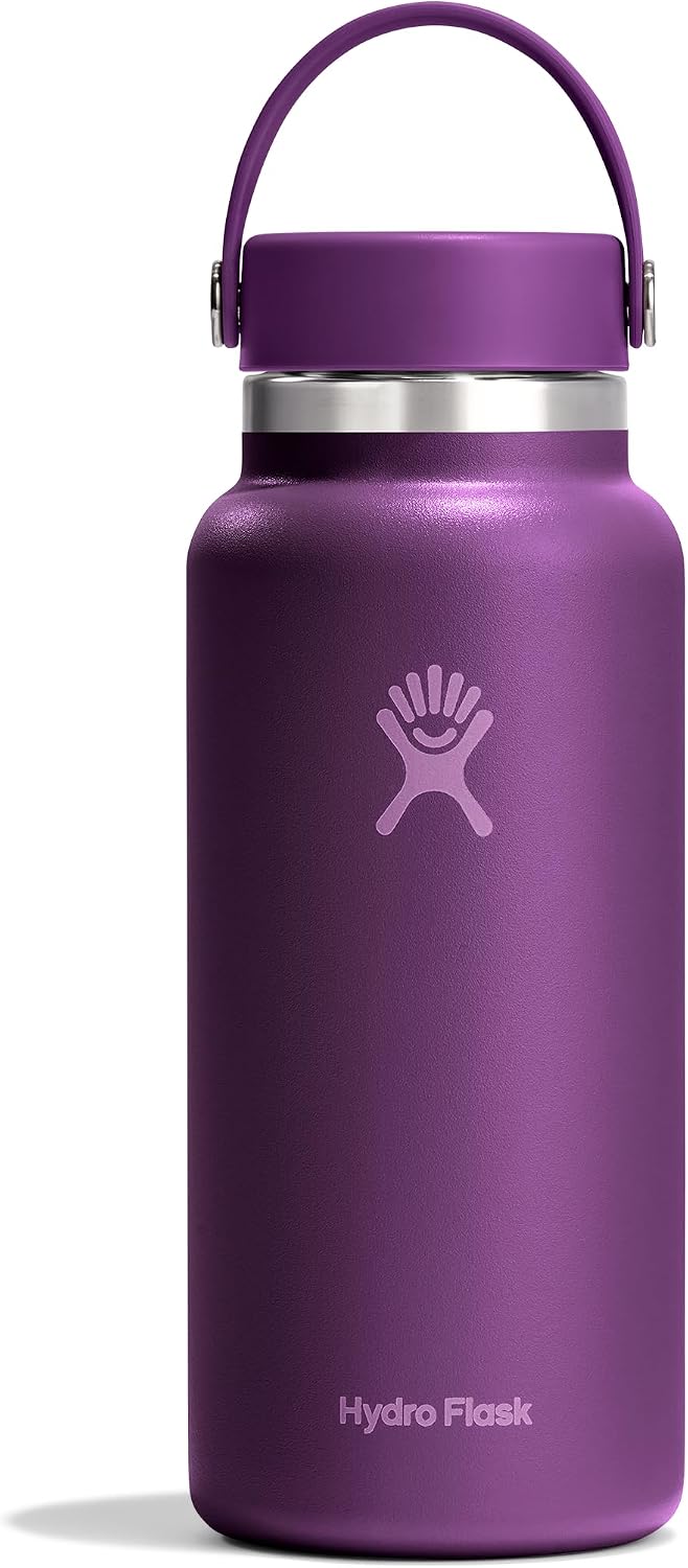 Hydro Flask Water Bottle - Insulated Stainless Steel - Wide Mouth Flex Lid, Non Spill, Leakproof and Refillable in 32 Oz Black