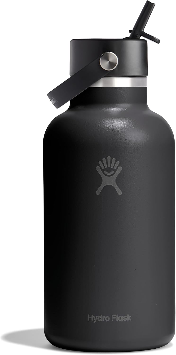 Hydro Flask Water Bottle - Insulated Stainless Steel - Wide Mouth Flex Straw Lid, Non Spill, Leakproof and Refillable in 40 Oz Aloe Green