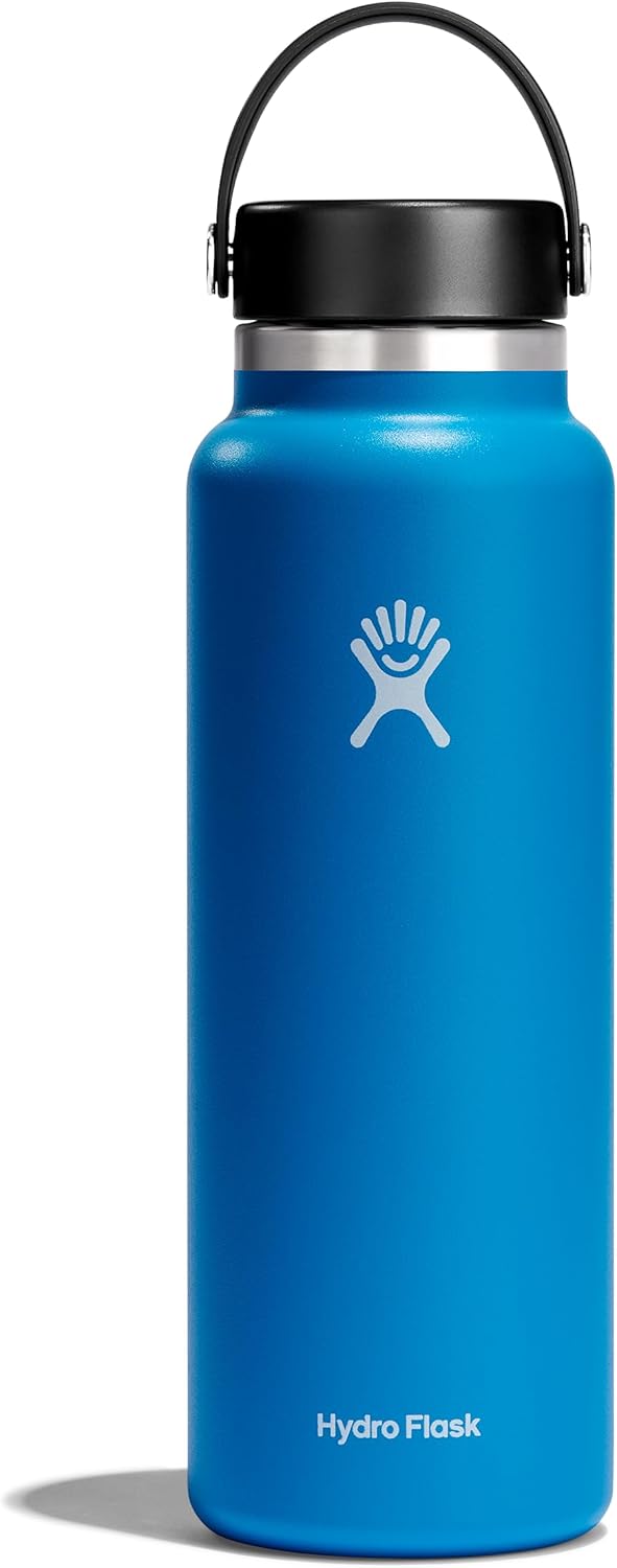 Hydro Flask Water Bottle - Insulated Stainless Steel - Wide Mouth Flex Lid, Non Spill, Leakproof and Refillable in 32 Oz Black