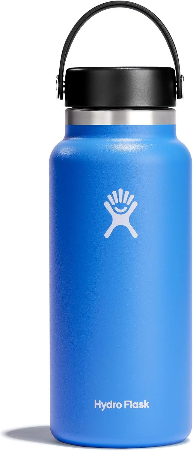 Hydro Flask Water Bottle - Insulated Stainless Steel - Wide Mouth Flex Lid, Non Spill, Leakproof and Refillable in 32 Oz Black