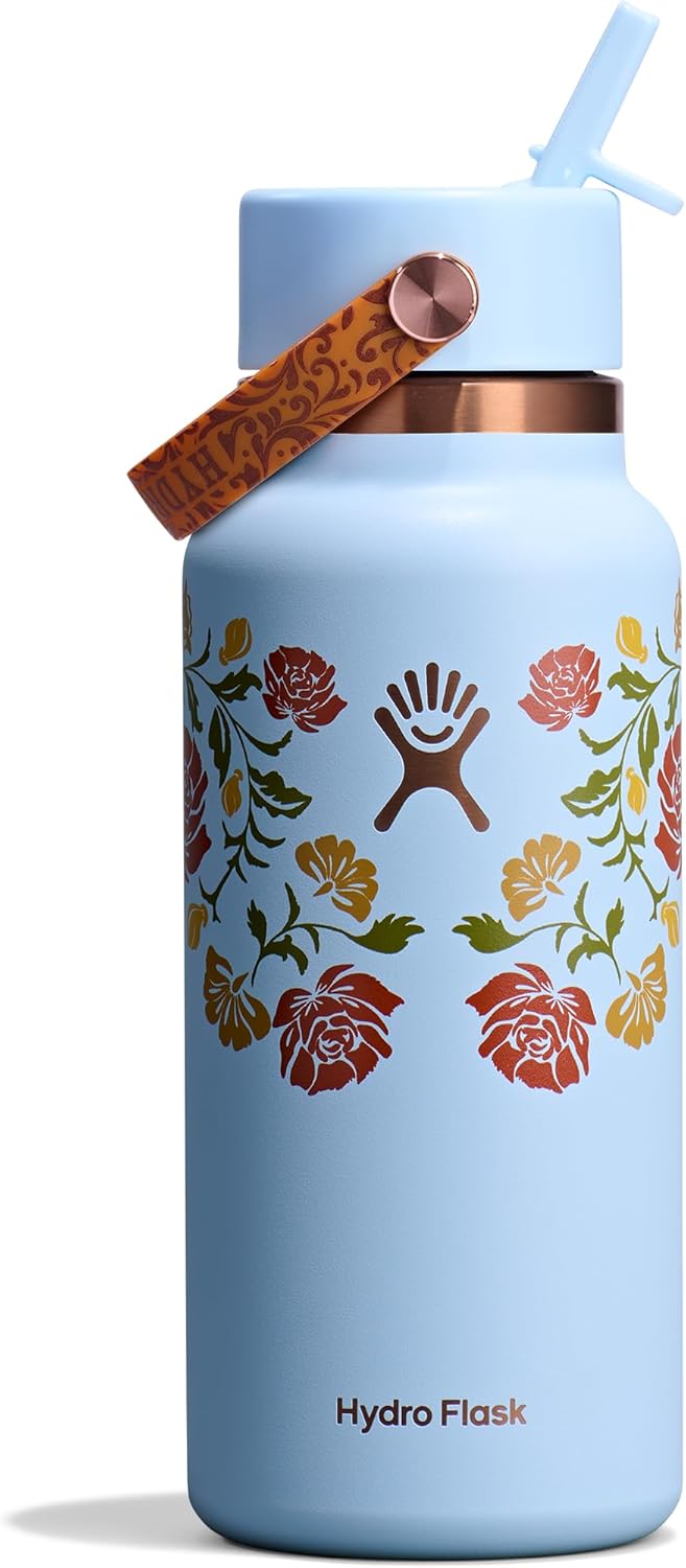 Hydro Flask Water Bottle - Insulated Stainless Steel - Wide Mouth Flex Straw Lid, Non Spill, Leakproof and Refillable in 40 Oz Aloe Green