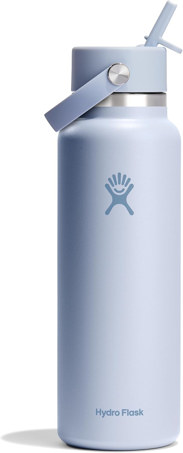 Hydro Flask Water Bottle - Insulated Stainless Steel - Wide Mouth Flex Straw Lid, Non Spill, Leakproof and Refillable in 40 Oz Aloe Green