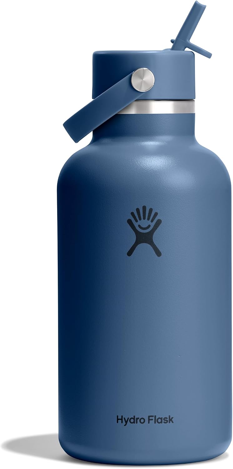 Hydro Flask Water Bottle - Insulated Stainless Steel - Wide Mouth Flex Straw Lid, Non Spill, Leakproof and Refillable in 40 Oz Aloe Green