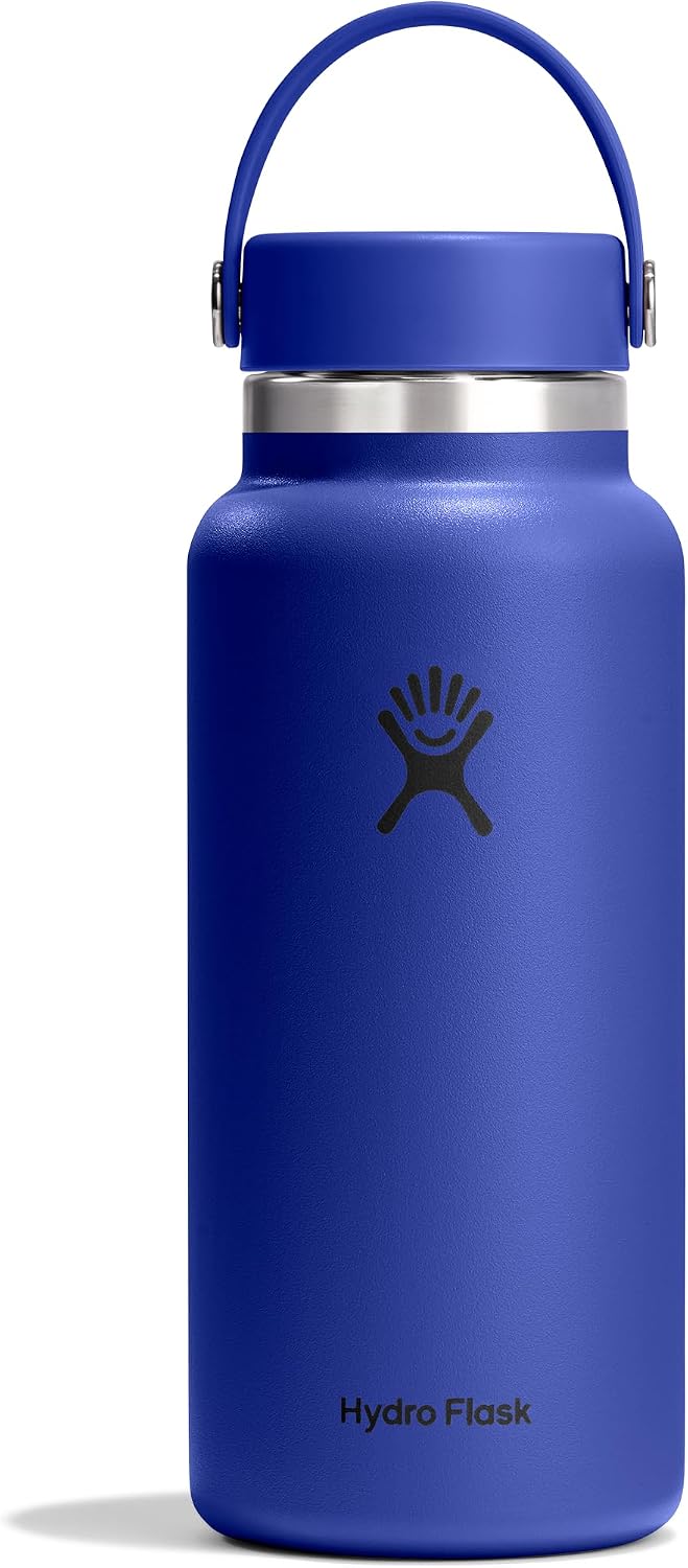 Hydro Flask Water Bottle - Insulated Stainless Steel - Wide Mouth Flex Lid, Non Spill, Leakproof and Refillable in 32 Oz Black