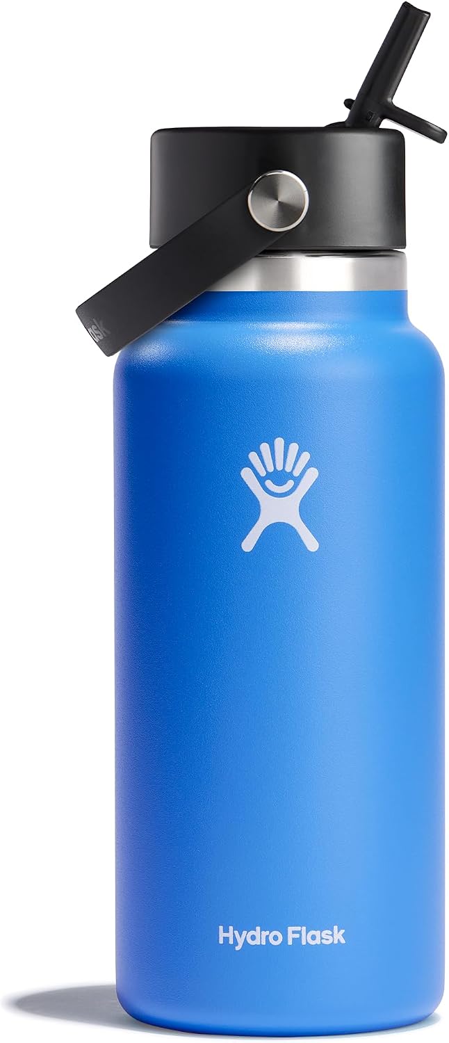Hydro Flask Water Bottle - Insulated Stainless Steel - Wide Mouth Flex Straw Lid, Non Spill, Leakproof and Refillable in 40 Oz Aloe Green