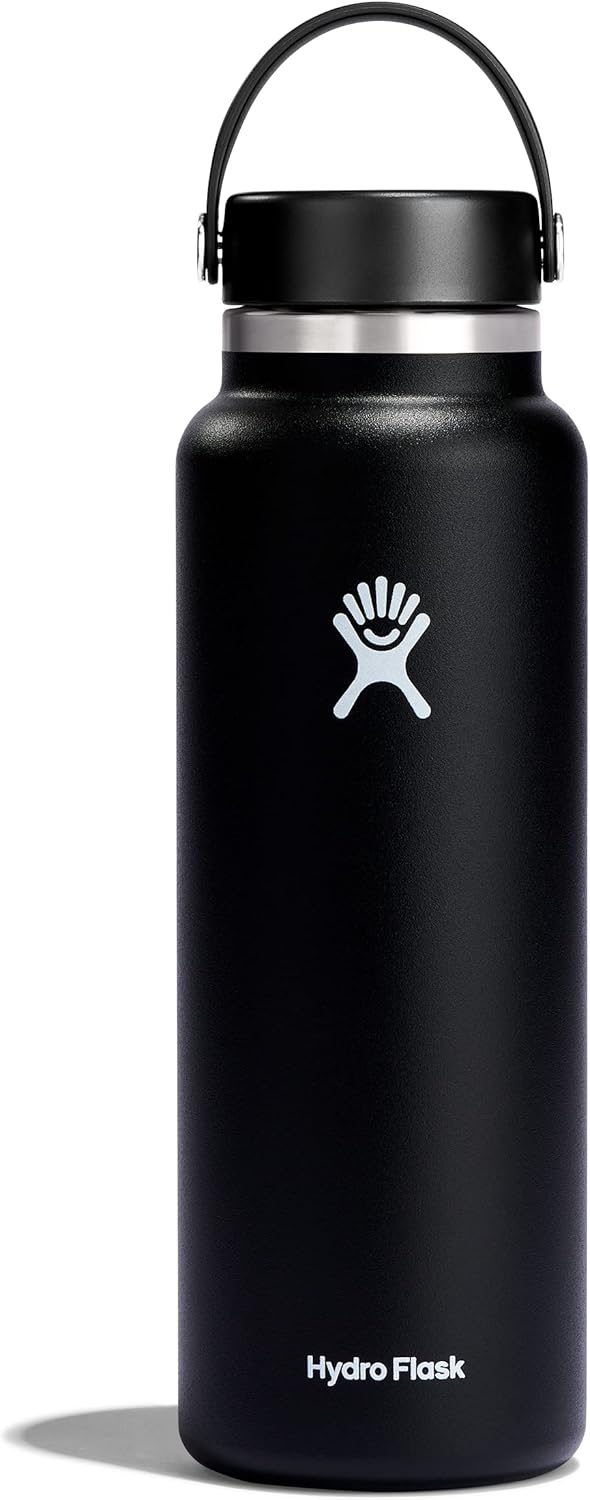 Hydro Flask Water Bottle - Insulated Stainless Steel - Wide Mouth Flex Lid, Non Spill, Leakproof and Refillable in 32 Oz Black