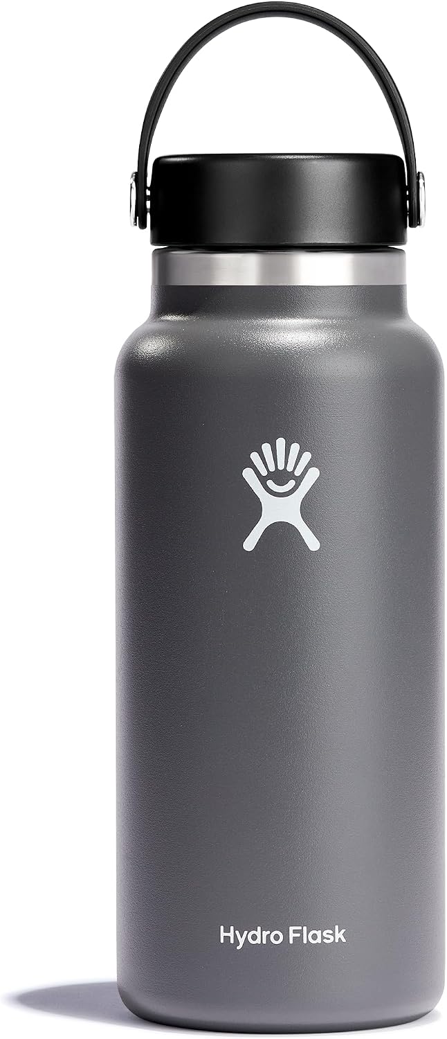 Hydro Flask Water Bottle - Insulated Stainless Steel - Wide Mouth Flex Lid, Non Spill, Leakproof and Refillable in 32 Oz Black