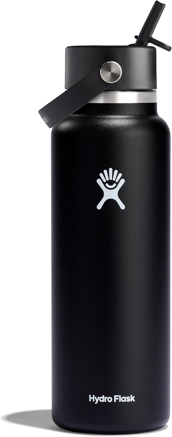 Hydro Flask Water Bottle - Insulated Stainless Steel - Wide Mouth Flex Straw Lid, Non Spill, Leakproof and Refillable in 40 Oz Aloe Green