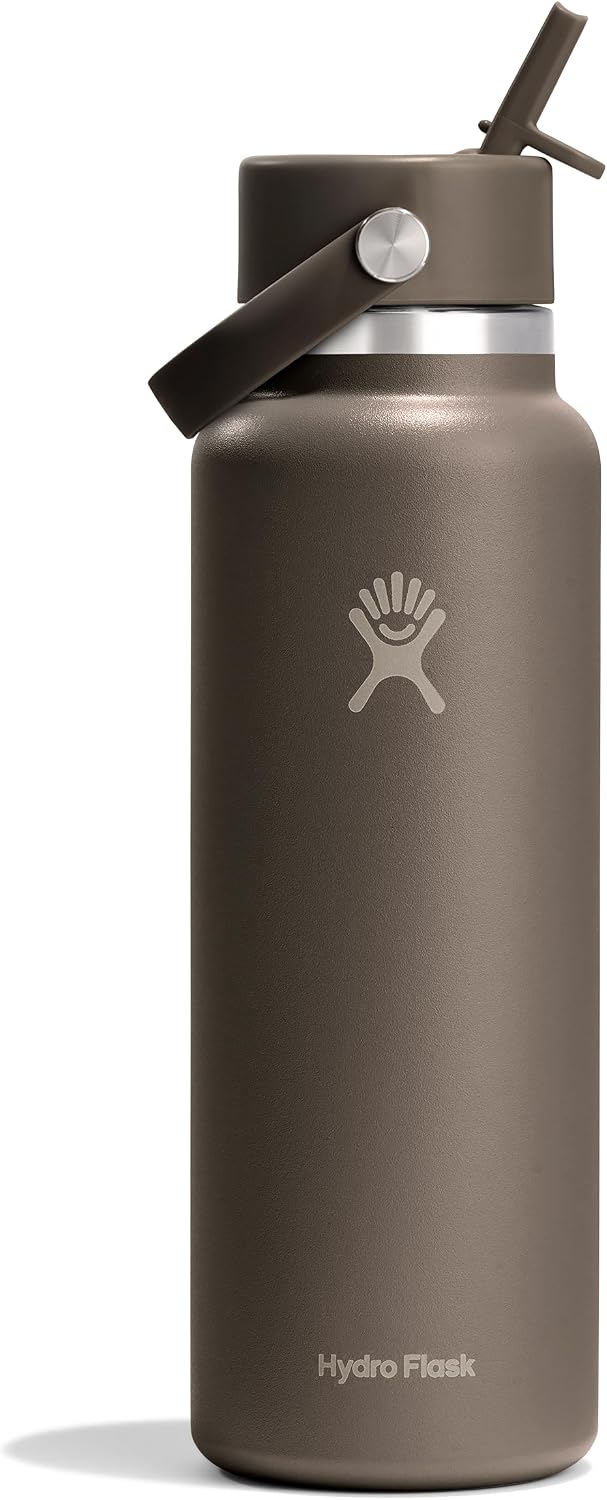 Hydro Flask Water Bottle - Insulated Stainless Steel - Wide Mouth Flex Straw Lid, Non Spill, Leakproof and Refillable in 40 Oz Aloe Green