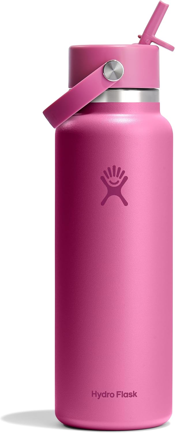 Hydro Flask Water Bottle - Insulated Stainless Steel - Wide Mouth Flex Straw Lid, Non Spill, Leakproof and Refillable in 40 Oz Aloe Green