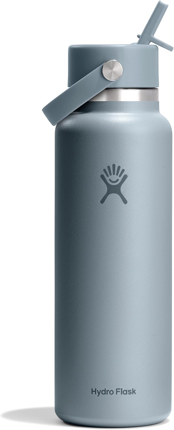 Hydro Flask Water Bottle - Insulated Stainless Steel - Wide Mouth Flex Straw Lid, Non Spill, Leakproof and Refillable in 40 Oz Aloe Green