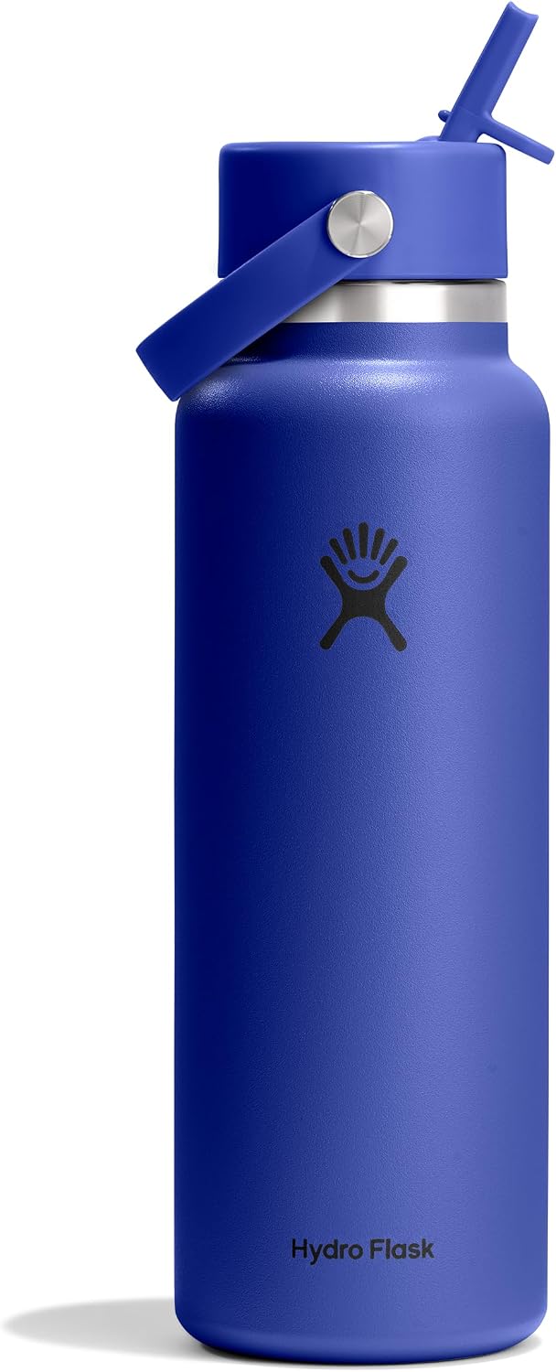 Hydro Flask Water Bottle - Insulated Stainless Steel - Wide Mouth Flex Straw Lid, Non Spill, Leakproof and Refillable in 40 Oz Aloe Green