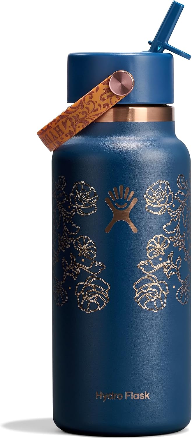 Hydro Flask Water Bottle - Insulated Stainless Steel - Wide Mouth Flex Straw Lid, Non Spill, Leakproof and Refillable in 40 Oz Aloe Green