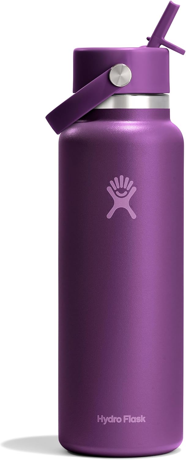 Hydro Flask Water Bottle - Insulated Stainless Steel - Wide Mouth Flex Straw Lid, Non Spill, Leakproof and Refillable in 40 Oz Aloe Green