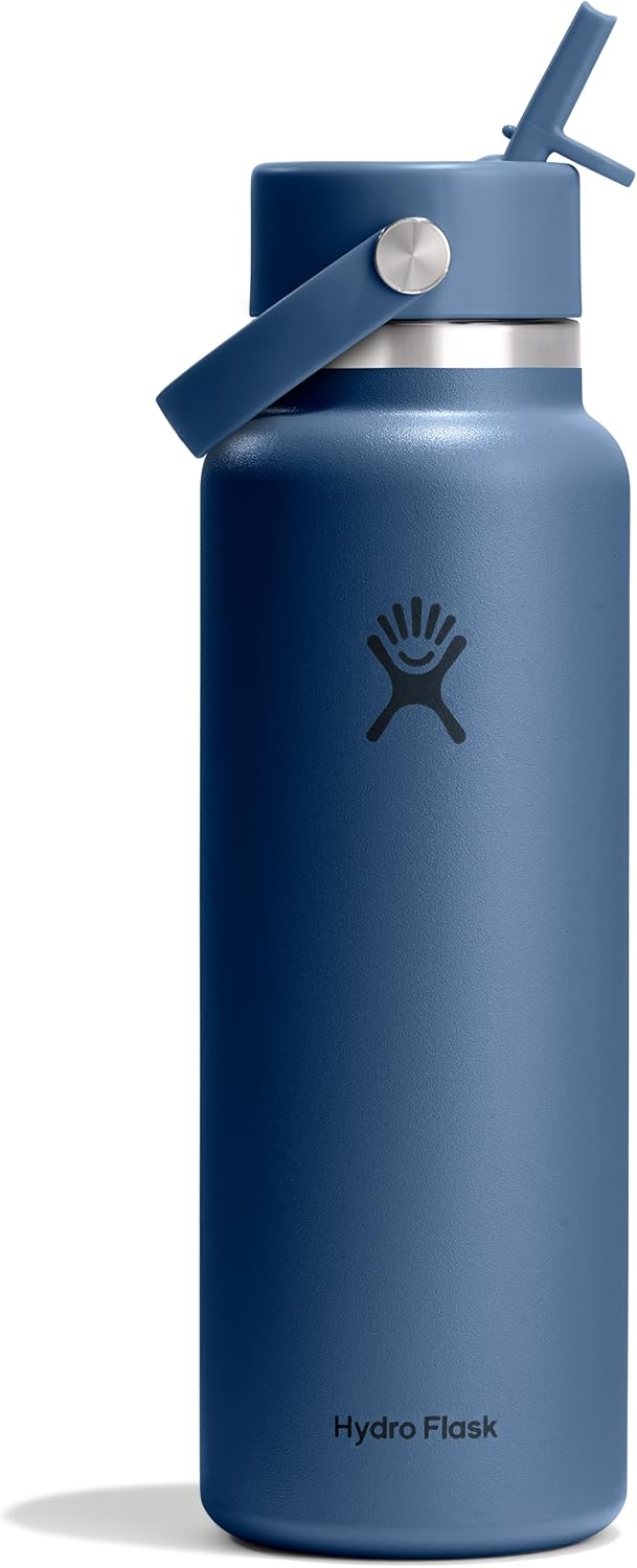 Hydro Flask Water Bottle - Insulated Stainless Steel - Wide Mouth Flex Straw Lid, Non Spill, Leakproof and Refillable in 40 Oz Aloe Green